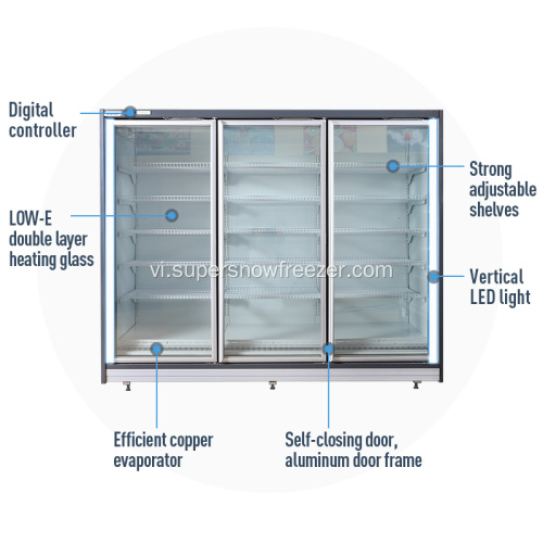 Double Glass Cửa siêu thị Hiển thị Tủ đông dọc